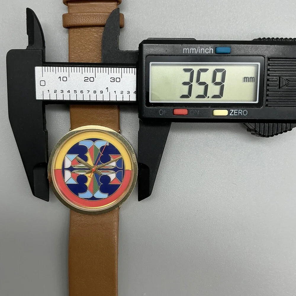 Tory Burch TBW4040 Womens Watch 36mm Multicolor Dial Gold Brown Leather New Batt
